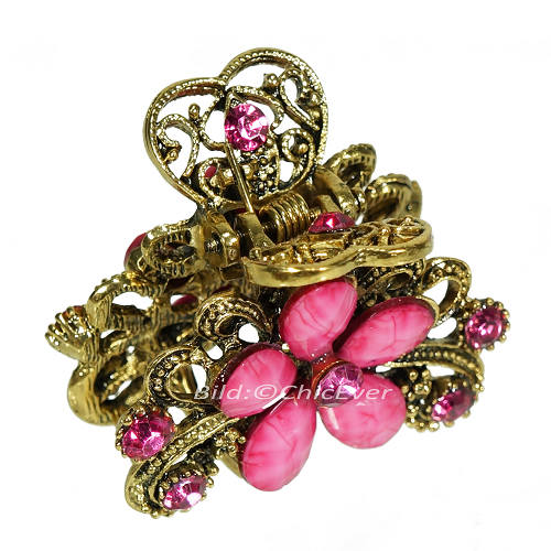 Haargreifer Blumen Haarklammer Metall Strass 3x2cm rosa gold 5695d